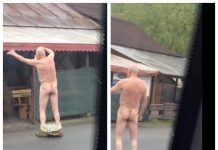 IMAGINI INCREDIBILE: Un bărbat a defilat în pielea goală pe DN18 în fața unui local din Vișeu de Sus (foto/video)