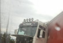 VITEZA: Un autotren înmatriculat în Maramureș a blocat DN13 (galerie foto)