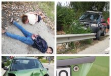 FOTO EXCLUSIV: Urmăriri și focuri de armă pe DN1C Șomcuta Mare – Ileanda. Mașina de poliție și alte două vehicule distruse în trafic. Suspecții au fost încătușați