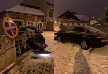 ZĂPADA FACE IAR RAVAGII – Un șofer a intrat azi-noapte cu mașina într-un gard de beton, în zona pieței, apoi a fugit (FOTO)