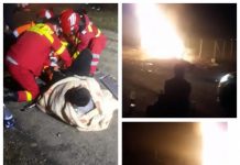 EXCLUSIVITATE FOTO/VIDEO: Un tânăr din Suceava a scăpat cu viață la Satulung. Mașina a ars ca o torță (ACTUALIZARE)