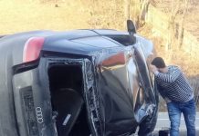 EXCLUSIV FOTO: Audi făcut praf la Borșa. Șoferul a dispărut. Polițiștii au găsit o femeie rănită la spital
