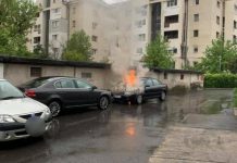 FOTO: INCENDIU ÎN BAIA MARE – O mașină a luat foc pe strada I. Luca Caragiale