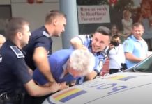 VIDEO – Scandal în fața unui hipermarket din Capitală. Bărbat încătușat fiindcă ar fi refuzat să i se ia temperatura