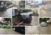 FOTO – VIDEO. COD ROȘU – Dezastru în Zalău! Maşini distruse de furtună şi străzi inundate. Apa măsoară jumătate de metru
