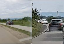 VIDEO – Sălăjean inconștient la volan: depășiri extreme și goană pe trotuar