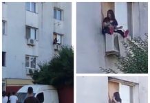 VIDEO – LA ETAJUL 2: S-au adunat ca la circ: O tinerică din zona Cuprom s-a „AFIȘAT” pe unitatea exterioară a sistemului de aer condiționat