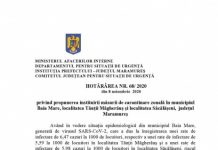 BOMBĂ – CARANTINĂ 14 zile: Municipiul Baia Mare, Săcălășeni și Tăuții Măgherăuș. Intră în vigoare la miezul nopții