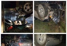 FOTO/VIDEO EXCLUSIV: Prăpăd la Repedea. S-au răsturnat cu mașina într-o curte și au fugit