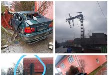 Galerie foto/video EXCLUSIV: Prăpăd în Mara. Un șofer cu BMW a spulberat trei stâlpi și s-a oprit cu mașina în gardul unei case