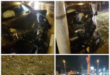 FOTO / VIDEO EXCLUSIV – Un șofer beat a intrat cu mașina într-un stâlp pe bd Unirii din Baia Mare