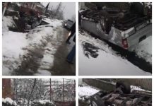 GALERIE FOTO, VIDEO: Cascadorie la Săcălăşeni. Maşină cu roţile în sus după ce s-a izbit de un podeţ