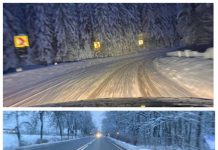 FOTO/VIDEO – INFO TRAFIC: Trafic în condiții de iarnă în pasul Prislop, asfalt ”la negru” pe Suceava. Mașină în șanț la Satulung pe DN1C (actualizare)