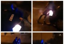 EXCLUSIV VIDEO: Un tânăr s-a aruncat de trei ori pe capota autospecialei de la Jandarmeria Baia Mare simulând un accident. A fost imobilizat și dus la secție