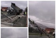 FOTO/VIDEO EXCLUSIV: Prăpăd la Sighetu Marmaţiei! Un şofer a tras după el 5 stâlpi de curent (actualizare)