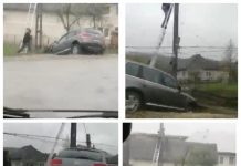 FOTO/VIDEO CITITORI: Stâlp rupt și o persoană rănită într-un accidentu rutier produs la Suciu de Jos