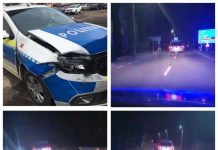 EXCLUSIV FOTO / VIDEO: Urmărire în trafic la Vişeu de Sus. Poliţiştii au tras focuri de armă şi şi-au distrus autospeciala încercând să oprească un şofer (actualizare)