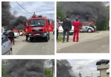 FOTO, VIDEO EXCLUSIV: Maşină în flăcări lângă Penitenciarul Baia Mare